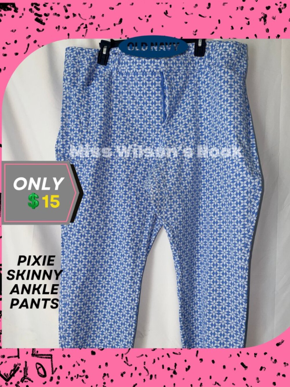 Old Navy Pixie Skinny Ankle Pants Blue White Geometric Print